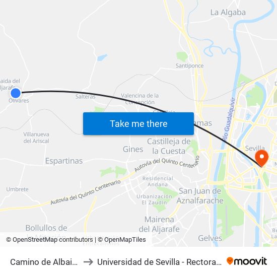 Camino de Albaida to Universidad de Sevilla - Rectorado map