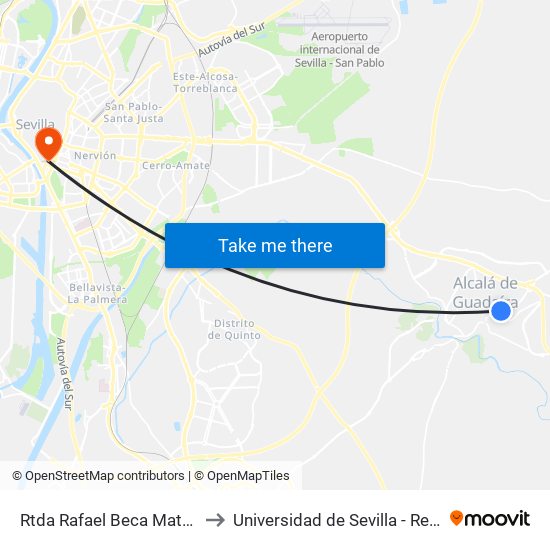 Rtda Rafael Beca Mateos (V) to Universidad de Sevilla - Rectorado map