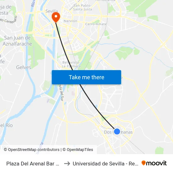 Plaza Del Arenal Bar Belindo to Universidad de Sevilla - Rectorado map