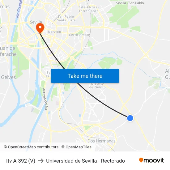 Itv A-392 (V) to Universidad de Sevilla - Rectorado map