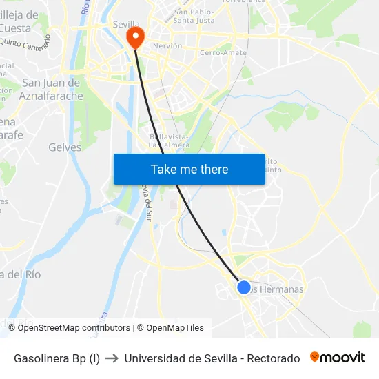 Gasolinera Bp (I) to Universidad de Sevilla - Rectorado map