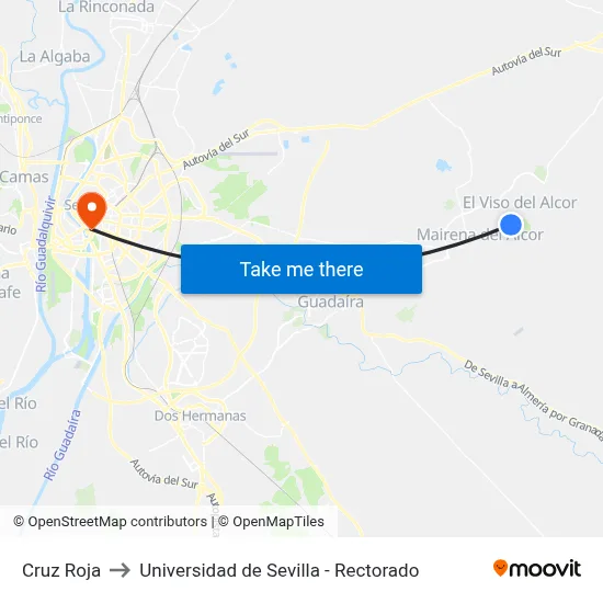 Cruz Roja to Universidad de Sevilla - Rectorado map