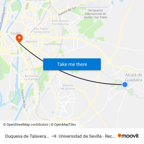 Duquesa de Talavera Inem to Universidad de Sevilla - Rectorado map