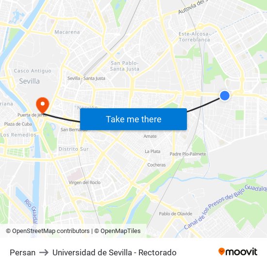 Persan to Universidad de Sevilla - Rectorado map