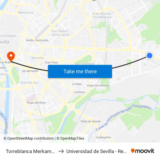 Torreblanca Merkamuebles to Universidad de Sevilla - Rectorado map