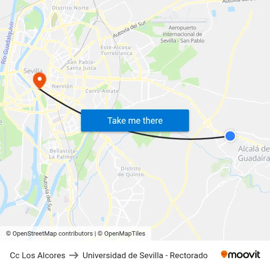 Cc Los Alcores to Universidad de Sevilla - Rectorado map