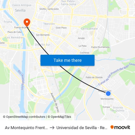 Av Montequinto Frente Aavv to Universidad de Sevilla - Rectorado map