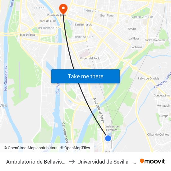 Ambulatorio de Bellavista (Frente) to Universidad de Sevilla - Rectorado map