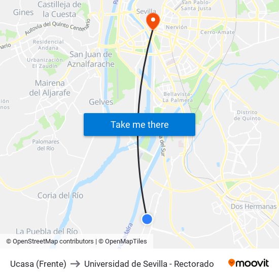 Ucasa (Frente) to Universidad de Sevilla - Rectorado map