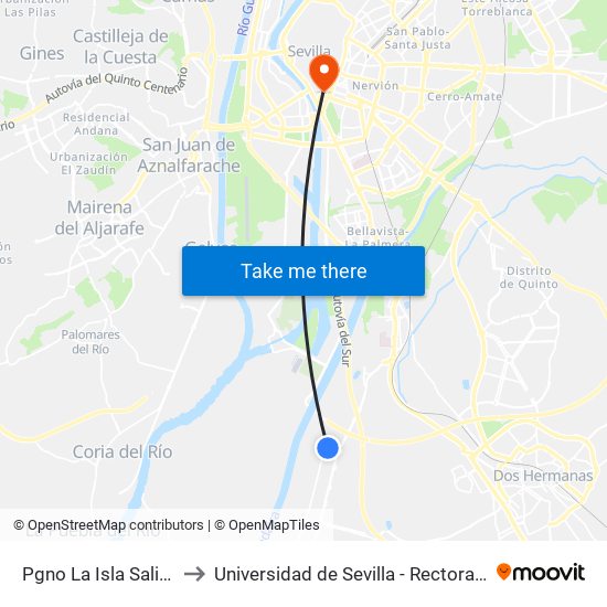 Pgno La Isla Salida to Universidad de Sevilla - Rectorado map