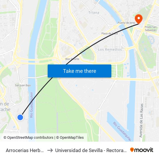 Arrocerias Herbas to Universidad de Sevilla - Rectorado map