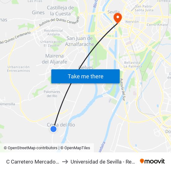 C Carretero Mercadona (V) to Universidad de Sevilla - Rectorado map