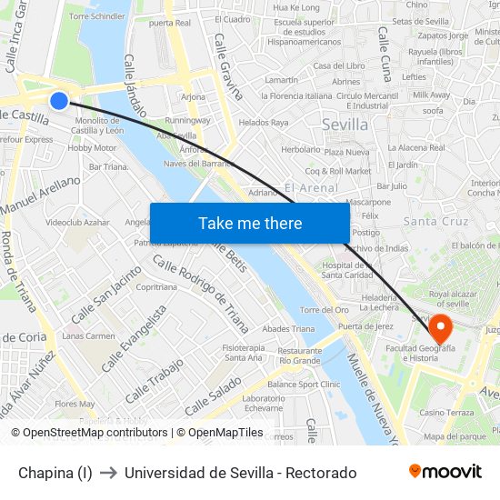 Chapina (I) to Universidad de Sevilla - Rectorado map