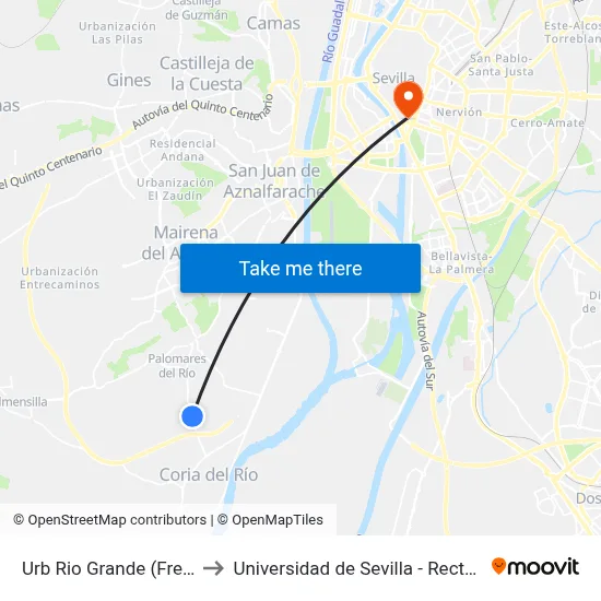 Urb Rio Grande (Frente) to Universidad de Sevilla - Rectorado map