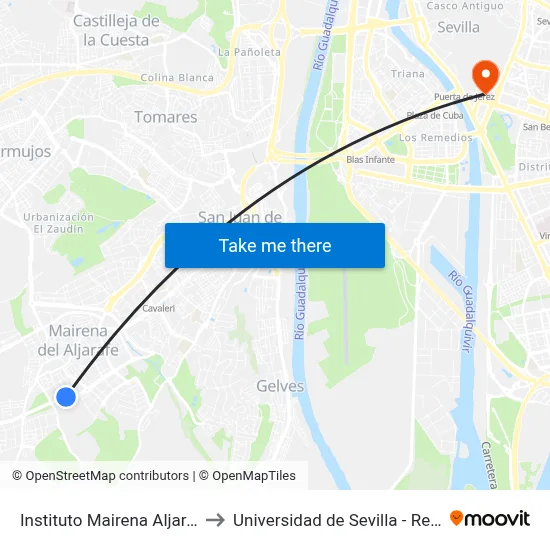 Instituto Mairena Aljarafe (V) to Universidad de Sevilla - Rectorado map