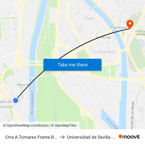 Ctra A Tomares Frente Bda Besteiro to Universidad de Sevilla - Rectorado map