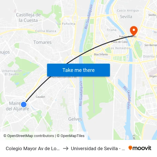 Colegio Mayor Av de Los Olmos V to Universidad de Sevilla - Rectorado map