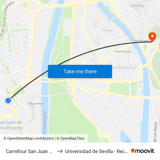 Carrefour San Juan Dentro to Universidad de Sevilla - Rectorado map