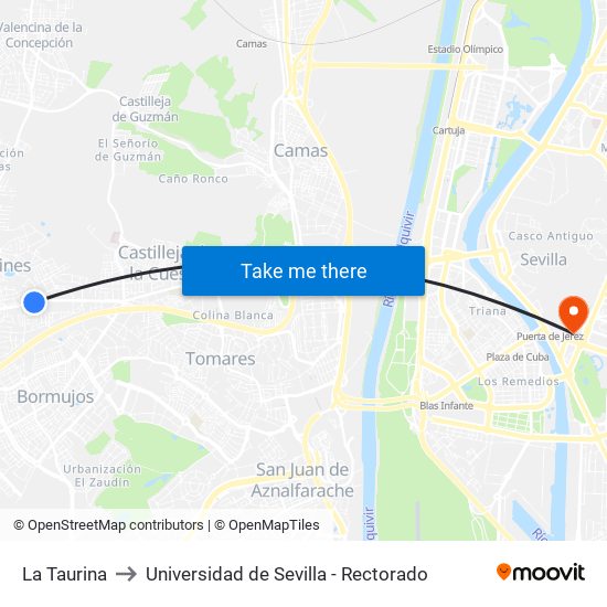 La Taurina to Universidad de Sevilla - Rectorado map