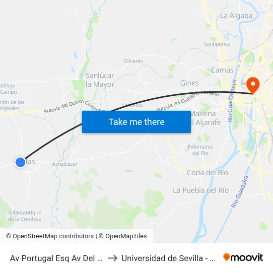 Av Portugal Esq Av Del Parque(I) to Universidad de Sevilla - Rectorado map