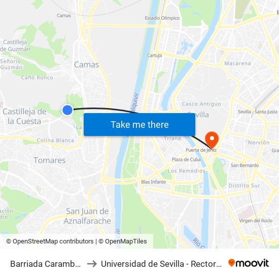 Barriada Carambolo to Universidad de Sevilla - Rectorado map