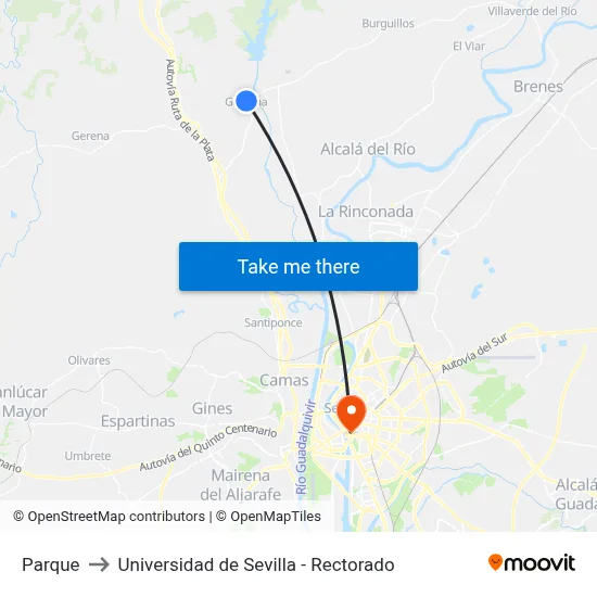 Parque to Universidad de Sevilla - Rectorado map