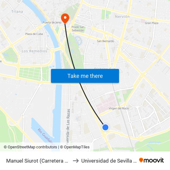 Manuel Siurot (Carretera Su Eminencia) to Universidad de Sevilla - Rectorado map