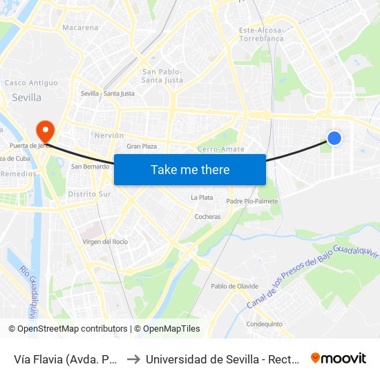 Vía Flavia (Avda. Parsi) to Universidad de Sevilla - Rectorado map