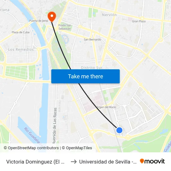 Victoria Dominguez (El Mago de Oz) to Universidad de Sevilla - Rectorado map