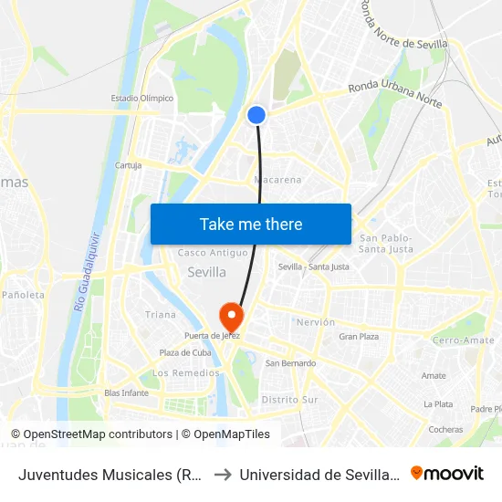 Juventudes Musicales (Romanticismo) to Universidad de Sevilla - Rectorado map