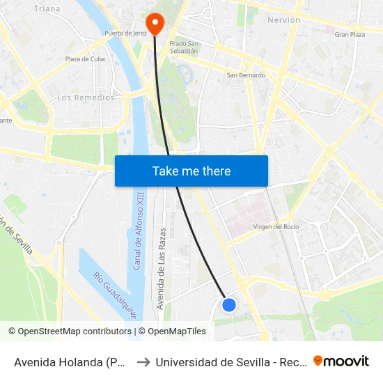 Avenida Holanda (Paraná) to Universidad de Sevilla - Rectorado map