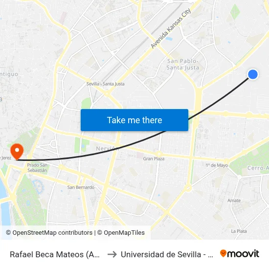 Rafael Beca Mateos (Asociacion) to Universidad de Sevilla - Rectorado map