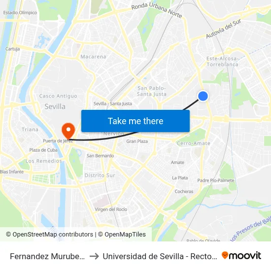 Fernandez Murube  Av. to Universidad de Sevilla - Rectorado map