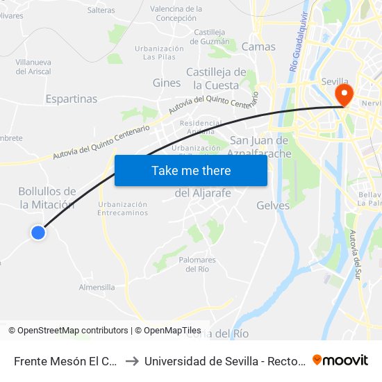 Frente Mesón El Carro to Universidad de Sevilla - Rectorado map