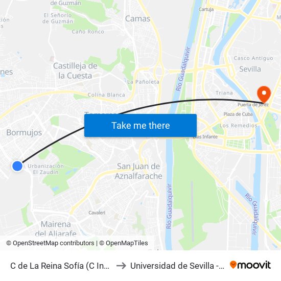 C de La Reina Sofía (C Infanta Elena) to Universidad de Sevilla - Rectorado map