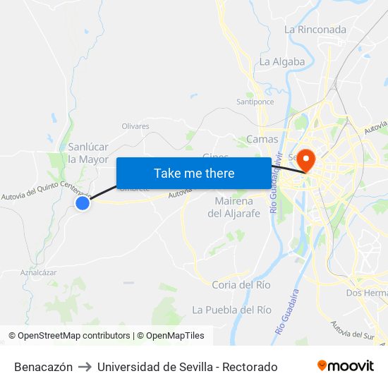 Benacazón to Universidad de Sevilla - Rectorado map