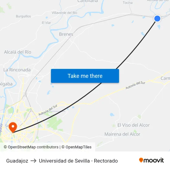 Guadajoz to Universidad de Sevilla - Rectorado map