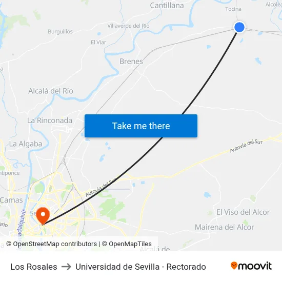 Los Rosales to Universidad de Sevilla - Rectorado map