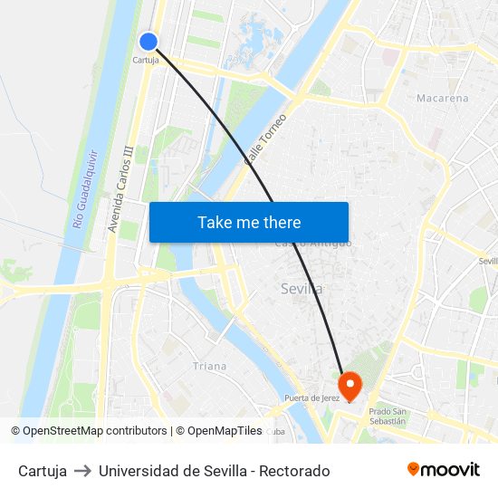 Cartuja to Universidad de Sevilla - Rectorado map