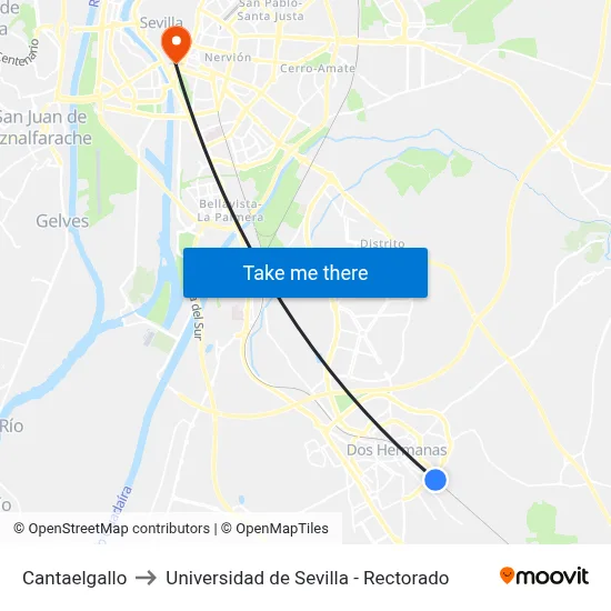 Cantaelgallo to Universidad de Sevilla - Rectorado map