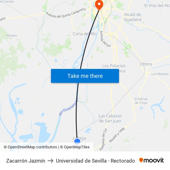 Zacarrón Jazmín to Universidad de Sevilla - Rectorado map