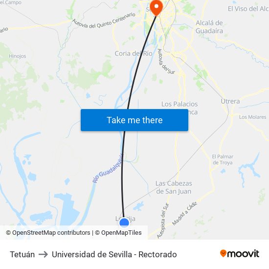 Tetuán to Universidad de Sevilla - Rectorado map