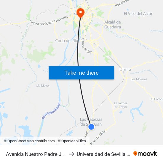 Avenida Nuestro Padre Jesús Cautivo to Universidad de Sevilla - Rectorado map