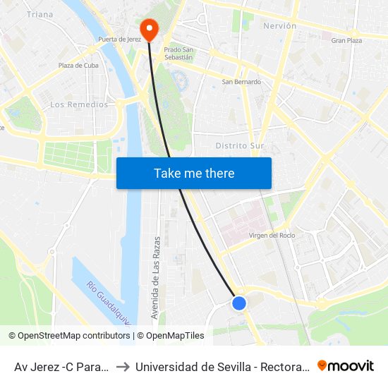 Av Jerez -C Parana to Universidad de Sevilla - Rectorado map