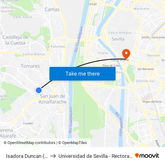 Isadora Duncan (V) to Universidad de Sevilla - Rectorado map