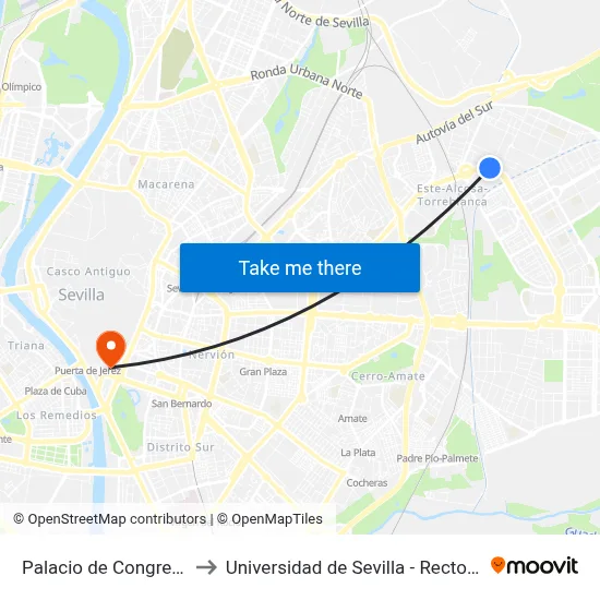 Palacio de Congresos to Universidad de Sevilla - Rectorado map
