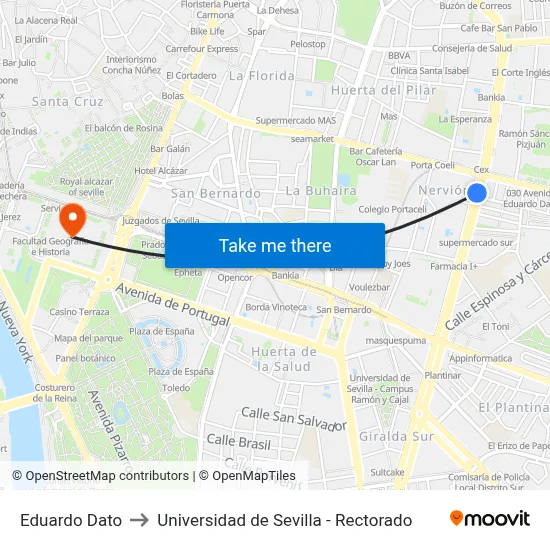 Eduardo Dato to Universidad de Sevilla - Rectorado map