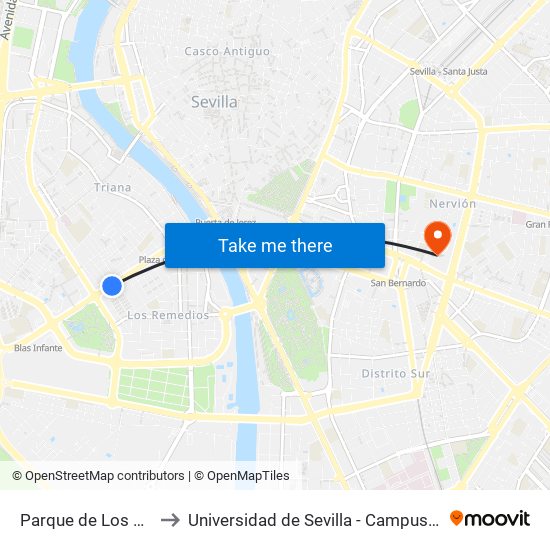 Parque de Los Príncipes to Universidad de Sevilla - Campus Ramón y Cajal map