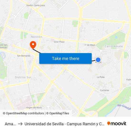 Amate to Universidad de Sevilla - Campus Ramón y Cajal map