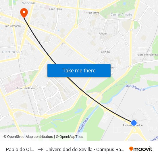 Pablo de Olavide to Universidad de Sevilla - Campus Ramón y Cajal map